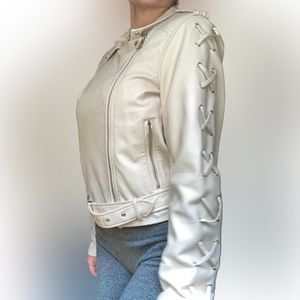 Medium Ci Sono faux leather off white biker jacket
